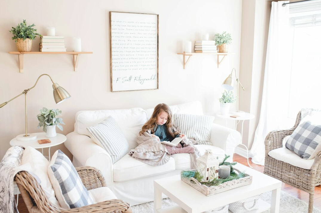 person organizing living room